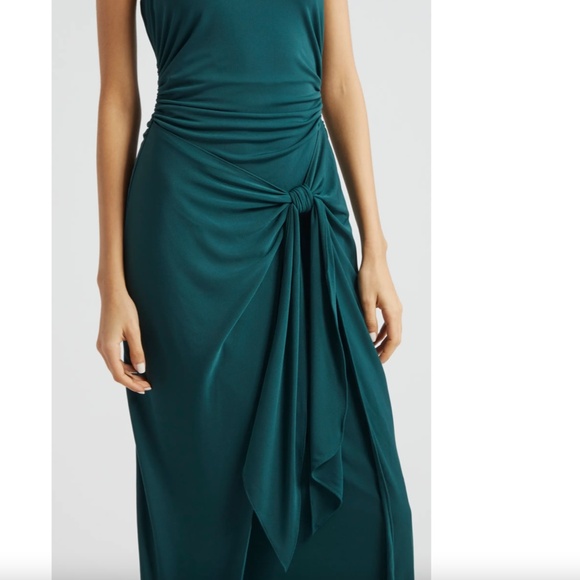 $395 NWT Cinq à Sept GREEN ONYX Andie FRONT WRAP Side Tie RUCHED Maxi DRESS US 8 - Picture 2 of 12